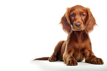 Beautiful Irish Setter Puppy, Red Setter Dog - Generative AI - obrazy, fototapety, plakaty