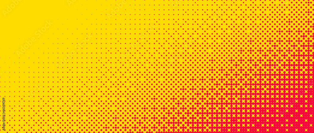 Poster Pixelated corner gradient texture. Yellow orange dither diagonal pattern background. Abstract glitchy pattern. 8 bit video game screen wallpaper. Pixel art retro illustration. Vector bitmap backdrop