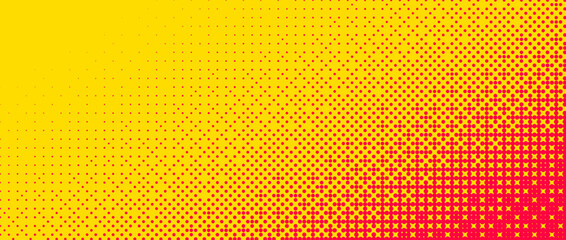 Pixelated corner gradient texture. Yellow orange dither diagonal pattern background. Abstract glitchy pattern. 8 bit video game screen wallpaper. Pixel art retro illustration. Vector bitmap backdrop