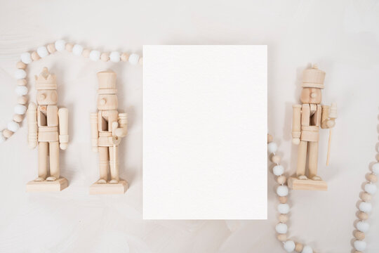 Holiday blank stationery card and wooden nutcrackers