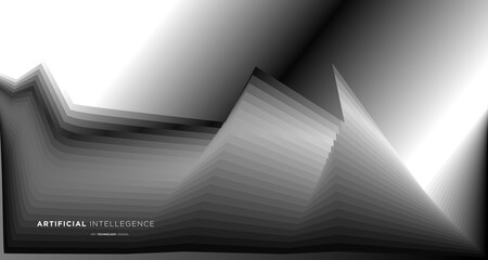 Vector abstract geometric dynamic shape on white and black background for concept of AI technology