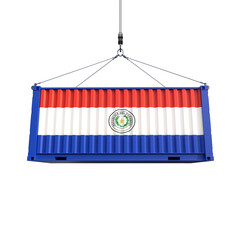 Shipping container with Paraguay flag on transparent background, PNG file