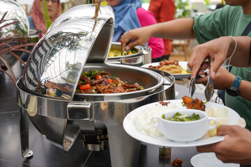 Various kinds of menus are served in  buffet manner which is usually at a meeting, party, wedding...