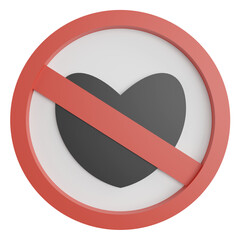 No love sign clipart flat design icon isolated on transparent background, 3D render road sign and traffic sign concept