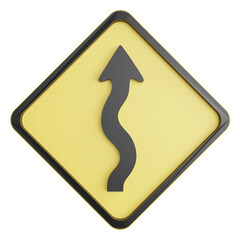 Sinuous road sign clipart flat design icon isolated on transparent background, 3D render road sign and traffic sign concept