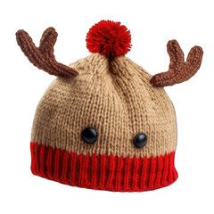 Christmas Reindeer beanie/hat with horn decoration isolated on white background