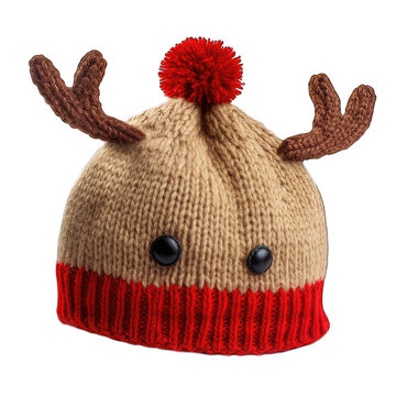 Christmas Reindeer Beanie/hat With Horn Decoration Isolated On White Background