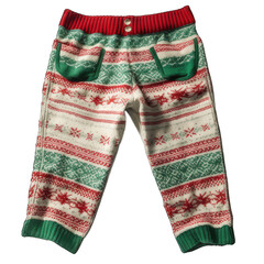 Christmas pattern with red and white knitted woolen pants isolated on white background