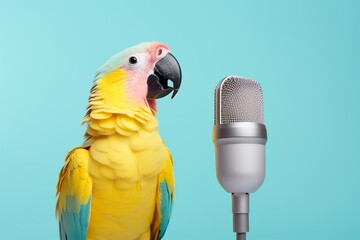 Parrot Speaking into a Microphone