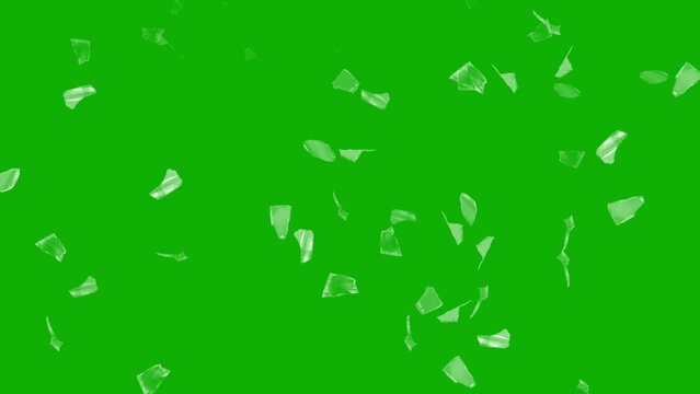 Falling broken glass pieces motion graphics with green screen background