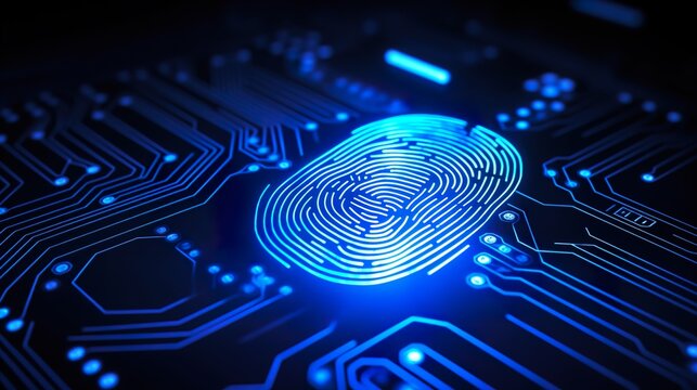 Fingerprint on a blue circut board