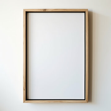 Natural Wood Picture Frame Mockup on White Wall