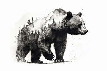 ink drawing of a bear. Generative AI
