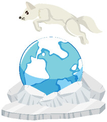 White Fox Jumping on Earth: Global Warming Icon