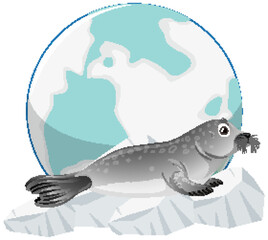 Seal Laying in Front of Earth on Floe