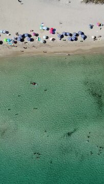 Drone footage of the beach at Lido Morelli, Apulia, Italy