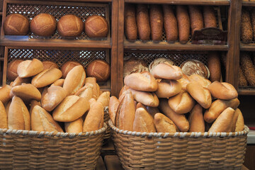  fresh baked breads at Farmers Market shelves in istanbul .