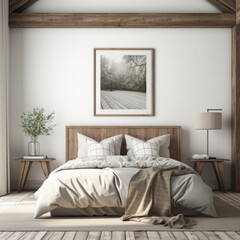 Neutral Bedroom Picture Frame Mockup with Farmhouse and Rustic Decor