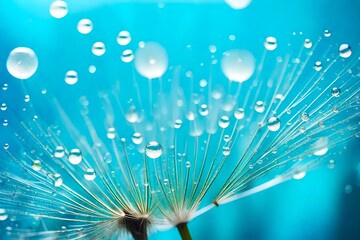 Beautiful dew drops on a dandelion seed macro. concept 