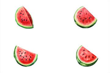 set of happy cute watermelon watercolor illustrations for printing on baby clothes, pattern, sticker, postcards, print, fabric, and books