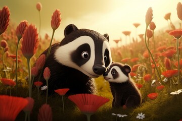 An endearing animation featuring an affectionate and adorable badger. Generative AI