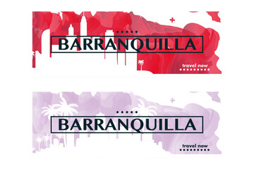 Colombia Barranquilla city banner pack with abstract shapes of skyline, cityscape, landmarks and attractions. South America town travel vector illustration set for brochure, website, page, header