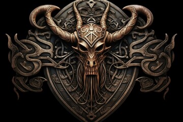 A majestic Norse emblem representing a divine Viking figure. Generative AI
