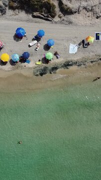 Drone footage of the beach at Lido Morelli, Apulia, Italy