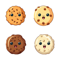 set of happy cute cookies watercolor illustrations for printing on baby clothes, pattern, sticker, postcards, print, fabric, and books