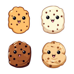 set of happy cute cookies watercolor illustrations for printing on baby clothes, pattern, sticker, postcards, print, fabric, and books