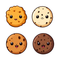 set of happy cute cookies watercolor illustrations for printing on baby clothes, pattern, sticker, postcards, print, fabric, and books