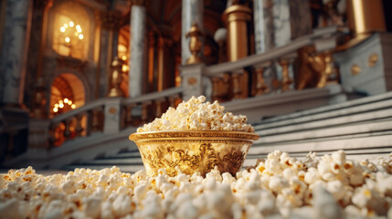 Close - up of popcorn against the backdrop of a palace staircase