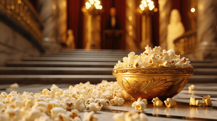 Close - up of popcorn against the backdrop of a palace staircase