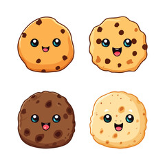 set of happy cute cookies watercolor illustrations for printing on baby clothes, pattern, sticker, postcards, print, fabric, and books