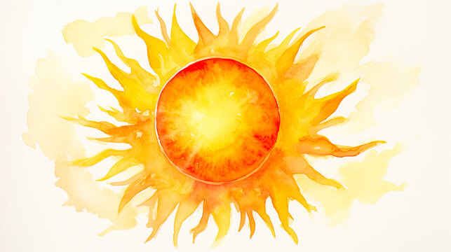 燃える太陽のイメージ水彩イラスト