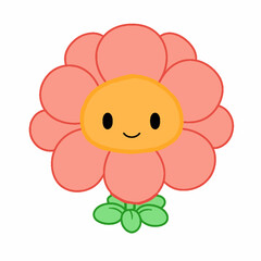 Cartoon style flower. Hand drawn Vector illustration.