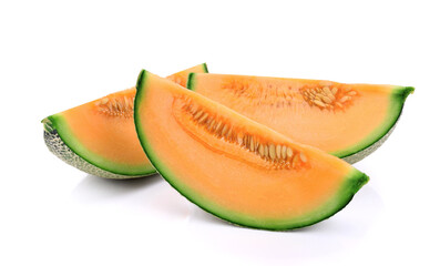 sliced cantaloupe melon isolated on white background