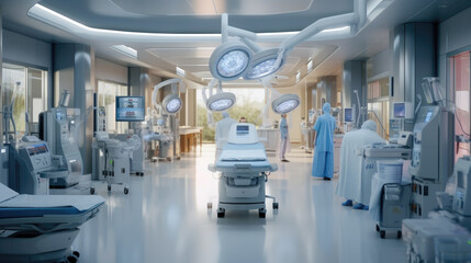 Obraz premium Operating room in hospital with modern medical equipment