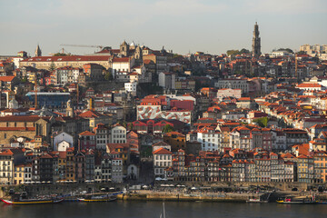 Fototapeta na wymiar Landscape photo with Porto from above. Aerial view over this beautiful city from Portugal during a summer sunset.