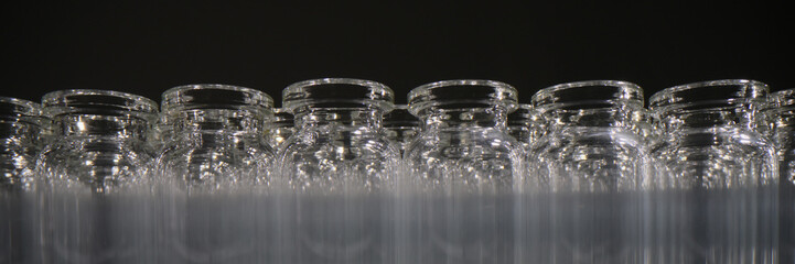 Glass vials for vaccines or laboratory investigations in row