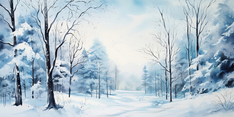 Obraz premium Winter Serenity, Watercolor Wonderland in the Forest