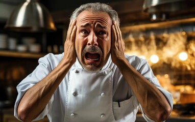 Culinary chef in a panic attack - obrazy, fototapety, plakaty