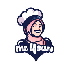 Moslem woman chef mascot logo vector. Smiling and cheerful girl chef.