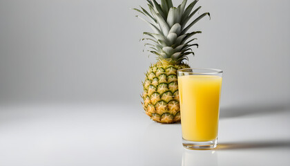 pineapple juice in a glass on the table with fresh pineapple.