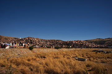 Puno on Titicaca lake in Peru