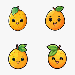 set of happy cute mango watercolor illustrations for printing on baby clothes, pattern, sticker, postcards, print, fabric, and books