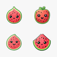 set of happy cute watermelon watercolor illustrations for printing on baby clothes, pattern, sticker, postcards, print, fabric, and books