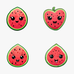 set of happy cute watermelon watercolor illustrations for printing on baby clothes, pattern, sticker, postcards, print, fabric, and books