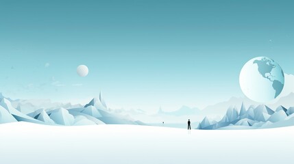 Cartoon flat panorama nature beautiful mountain with blue sky. AI generated image