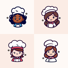 Woman chef mascot logo vector. Cute and cheerful chef girl.